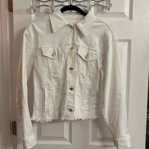Michael Kors, Medium, White Denim Cropped Jacket with fringe bottom